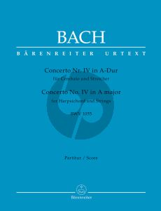 Bach Concerto No.4 A-major BWV 1055 (Harpsichord- Strings) (Full Score) (edited by Werner Breig) (Barenreiter-Urtext)
