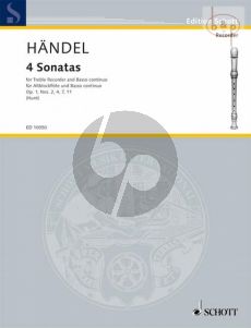 Handel 4 Sonatas Treble Recorder and Bc (edited by Edgar Hunt)