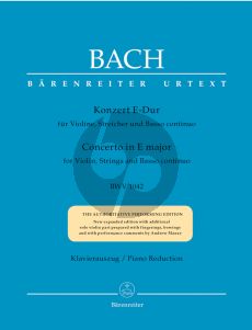 Bach Konzert E-dur BWV 1042 Violine-Streicher-Bc Klavierauszug (Dietrich Kilian) (Barenreiter-Urtext)