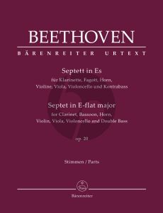 Beethoven Septet E-flat major Op. 20 for Clarinet, Bassoon, Horn, Violin, Viola, Violoncello and Double Bass (Parts) (edited by Jonathan Del Mar)