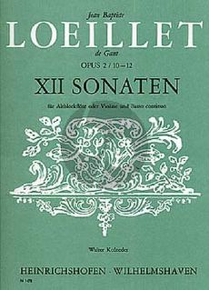 Loeillet 12 Sonaten Op.2 Vol.3 No.10-12 Altblfockflote [Violine/Oboe] und Bc (herausgegeben von Walter Kolneder)
