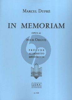 Dupre In Memorium Opus 61 Vol. 1 Orgue