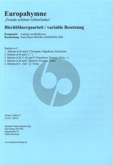 BeetEuropa Hymne Freude schöner Götterfunken fur Variabel Blasensemble (Herausgegeben von Karl-Heinz Frank-Lindenfelser) (Partitur und Stimmen)hoven