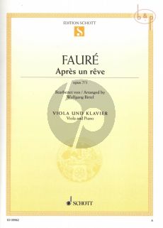 Faure  Apres un Reve Op.7 No.1 for Viola and Piano (arr. Wolfgang Birtel) (Schott)