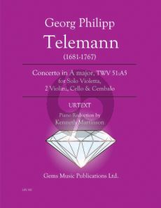 Telemann Concerto in A major TWV 51:A5 for Solo Viola - Piano (Prepared and Edited by Kenneth Martinson) (Urtext)