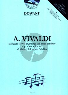 Vivaldi Concerto G-major Op.3 No.3 (RV 310) Violin and Piano (Bk-Cd) (Dowani 3 Tempi Play-Along)