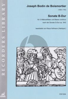 Boismortier Sonate B-Dur für 3 Altblockflöten und Basso continuo (Score and Parts) (Bearbeitet von Klaus Hofmann)