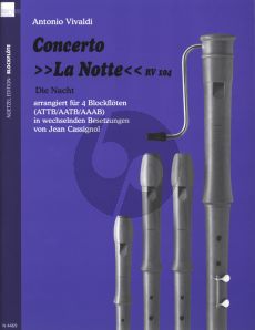 Vivaldi Concerto RV 104 (La Notte) for 4 Recorders (ATTB/AATB/AAAB) Score and Parts (arr. Jean Cassignol)