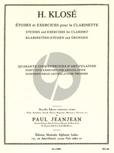 Klose 45 Exercises d'Articulation pour la Clarinette (Paul Jeanjean)