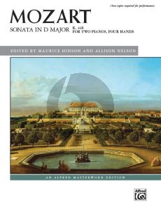 Mozart Sonata D-major KV 448 for 2 Pianos 4 Hands (2 copies needed for performance) (edited by Maurice Hinson and Allison Nelson)