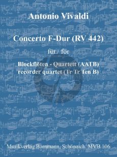 Vivaldi Konzert F-dur RV 442 Blockfloten Quartett (AATB) (Part./Stimmen)
