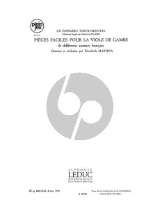 Marais Pieces Faciles Viola da Gamba seule (selected and edited by Elisabeth Matiffa.)