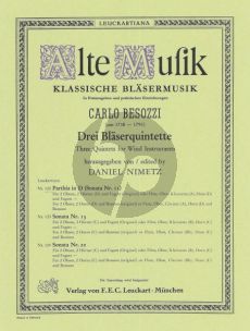 Besozzi Parthia D-dur (Sonate No.11)für 2 Oboen, 2 Hörner (D) und Fagott (Original) oder Flöte, Oboe, Klarinette (B), Horn (D) und Fagott (Stimmen) (Daniel Nimetz)