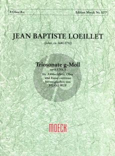 Loeillet Sonata g-minor Op.1 No.3 Treble Recorder [Flute], Oboe and Bc Score and Parts) (edited by Hugo Ruf) (Moeck)