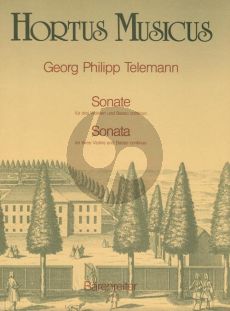 Telemann Sonata B-major (appendix 43:B1) (3 Violins-Bc) (Score/Parts) (edited by Adolf Hoffmann)