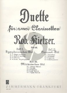 Kietzer Duette Op.94 Vol.2 Konzert Stil 2 Klarinetten