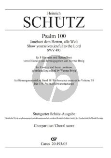 Schutz Psalm 100. "Jauchzet dem Herren, alle Welt" SWV 493 (SATB-SATB-Bc) (Chorpartitur)