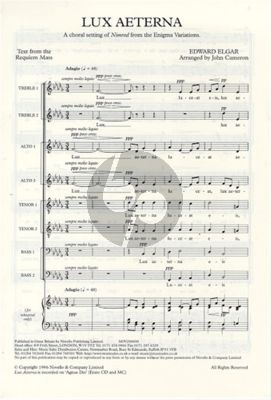Elgar Lux Aeterna SSAATTBB (Choral Setting of Nimrod from Enigma Variations) (Cameron)