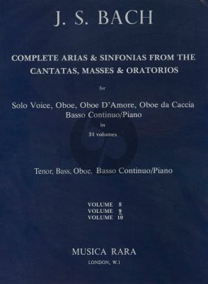 Bach Complete Arias and Sinfonias from the Cantatas, Masses, Oratorios Vol. 9 Tenor / Bass Voice-Oboe and Bc (Score/Parts) (edited by John Madden and C. B. Naylor)