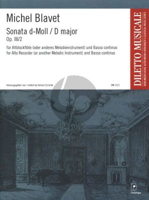 Blavet Sonate d- moll Op. 3 No. 2 Altblockflöte und Bc (Helmut Schaller)