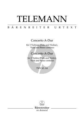 Telemann Concerto A-dur TWV 43:A4 2 Violinen[Fl./Vi.]-Viola- Bc (Part./Stimmen) (Ute Poetzsch)