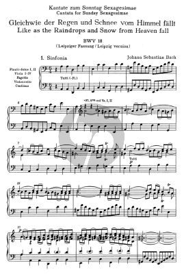 Kantate BWV 18 Gleichwie die Regen und Schnee vom Himmel fallt Vocal Score