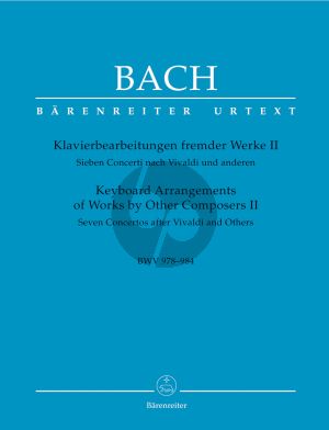 Bach Klavierbearbeitungen fremder Werke Vol.2 (7 Konzerte nach Vivaldi und anderen) (BWV 978 - 984) (Karl Heller) (Barenreiter-Urtext)