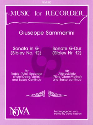 Sammartini Sonata G-major Treble Recorder and Bc (edited by David Lasocki)