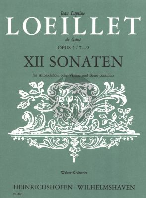 Loeillet 12 Sonaten Op.2 Vol.3 No.7-9 Altblfockflote [Violine/Oboe] und Bc (herausgegeben von Walter Kolneder)