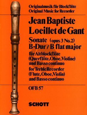 Loeillet Sonate B-Dur Op.3 No.2 Altblockflote[Flote/Oboe] und Bc (Herausgegeben von Nikolaus Delius, Continuo Bernd Boie) (Schott)