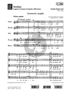 Monteverdi Sestina Lagrime d'Amante al Sepolcro dell'Amata F Major (SSATB) (edited by G.F.Malipiero)