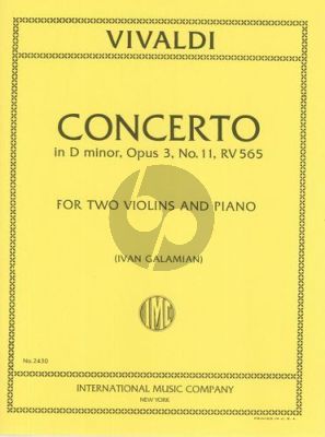 Vivaldi Concerto d-minor Op.3 No.11 (RV 565) (2 Violins-Strings-Bc) (piano red.) (Galamian)
