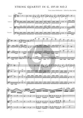 Hoffmeister String Quartet G-Major Op.10 No.2 Score (Allan Badley)