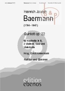 Baermann Quintett Op. 22 Klarinette [B]-Streichquartett (Part./Stimmen) (Ernst Kindermann)