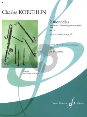 Koechlin 2 Monodies Op.213 (from 12 Monodies) for Clarinet solo (Interm.) (Grade 6)