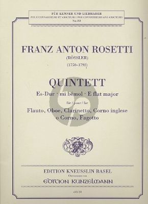Rosetti Quintett Es-dur Flöte-Oboe-Klarinette-Englischhorn (Horn) und Fagott (Stimmen)