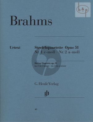 Brahms String Quartets Op. 51 No. 1 - 2 (c-minor/a-minor) 2 Vi.-Va.-Vc. (Parts)