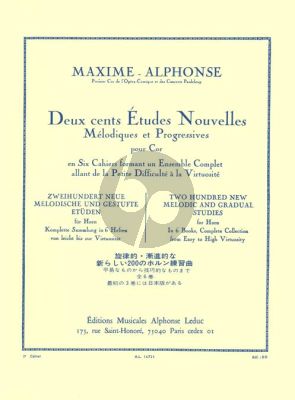 Alphonse 200 Etudes Nouvelles Melodiques Vol. 3 pour Cor (40 Etudes Moyenne Force)