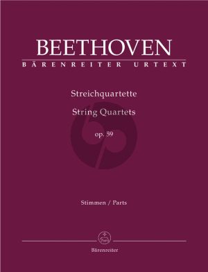 Beethoven String Quartets Op.59 (No.1 - 3) 2 Vi.-Va.-Vc. Parts (edited by Jonathan Del Mar) (Barenreiter-Urtext)