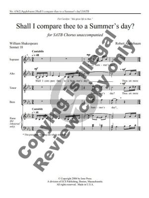 Applebaum Shall I Compare Thee to a Summer's Day (Sonnet 18) SATB