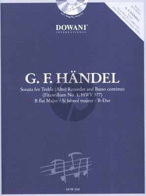 Handel Sonate B-flat major HWV 377 (Fitzwilliam No.1) Treble Recorder and Bc (Bk-Cd) (Dowani 3 Tempi Play-Along)