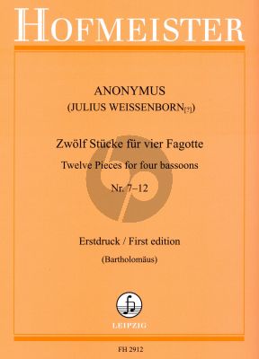 Anonymus 12 Pieces Vol. 2 No. 7 - 12 4 Bassoons (Score/Parts) (attr. to Julius Weissenborn)