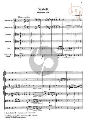 Sextet E-flat major Op.81b (2 Horns[Eb]- 2 Vi.- Va.-Bass[Vc.]) (Study Score)