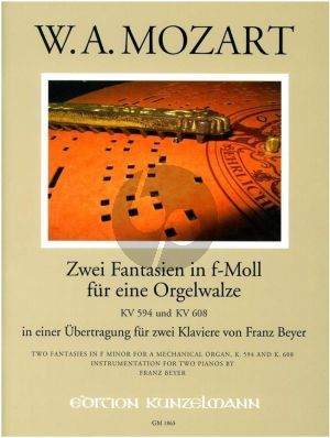 Mozart 2 Fantasien f-moll fur eine Orgelwalze KV 594 & KV 608 2 Klaviere (arr. Franz Beyer)