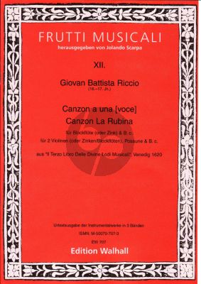 Riccio Canzon a una [Voce] & Canzon la Rubina 1 - 2 Melody Instr. with BC (from Il Terzo Libro Delle Divine Lodi Musicali Venice 1620) (Jolando Scarpa)