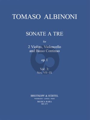 Albinoni 3 Sonatas from Op.1 Vol.3 No. 7 - 9 2 Violins-Violoncello and Bc (Score/Parts) (edited by Martin Lutz)