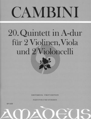 Cambini Quintet No.20 A-major 2 Vi.-Va.- 2 Vc. (Score/Parts) (edited by Bernhard Pauler)