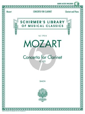 Mozart Concerto KV 622 Clarinet-Orchestra Edition for Clarinet and Piano Book with Audio Onbline (Edited by Simon)