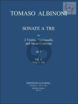 Albinoni 3 Sonatas from Op.1 Vol. 4 No.10 - 12 2 Violins-Violoncello and Bc (Score/Parts) (edited by Martin Lutz)