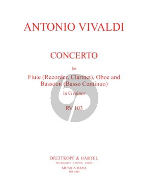 Vivaldi Concerto G-minor RV 103 (P.402) (Flute[Clar./Treble Rec.]-Oboe-Bassoon[Bc ad lib.]) (Score/Parts) (edited by Robert Paul Block and David Lasocki)